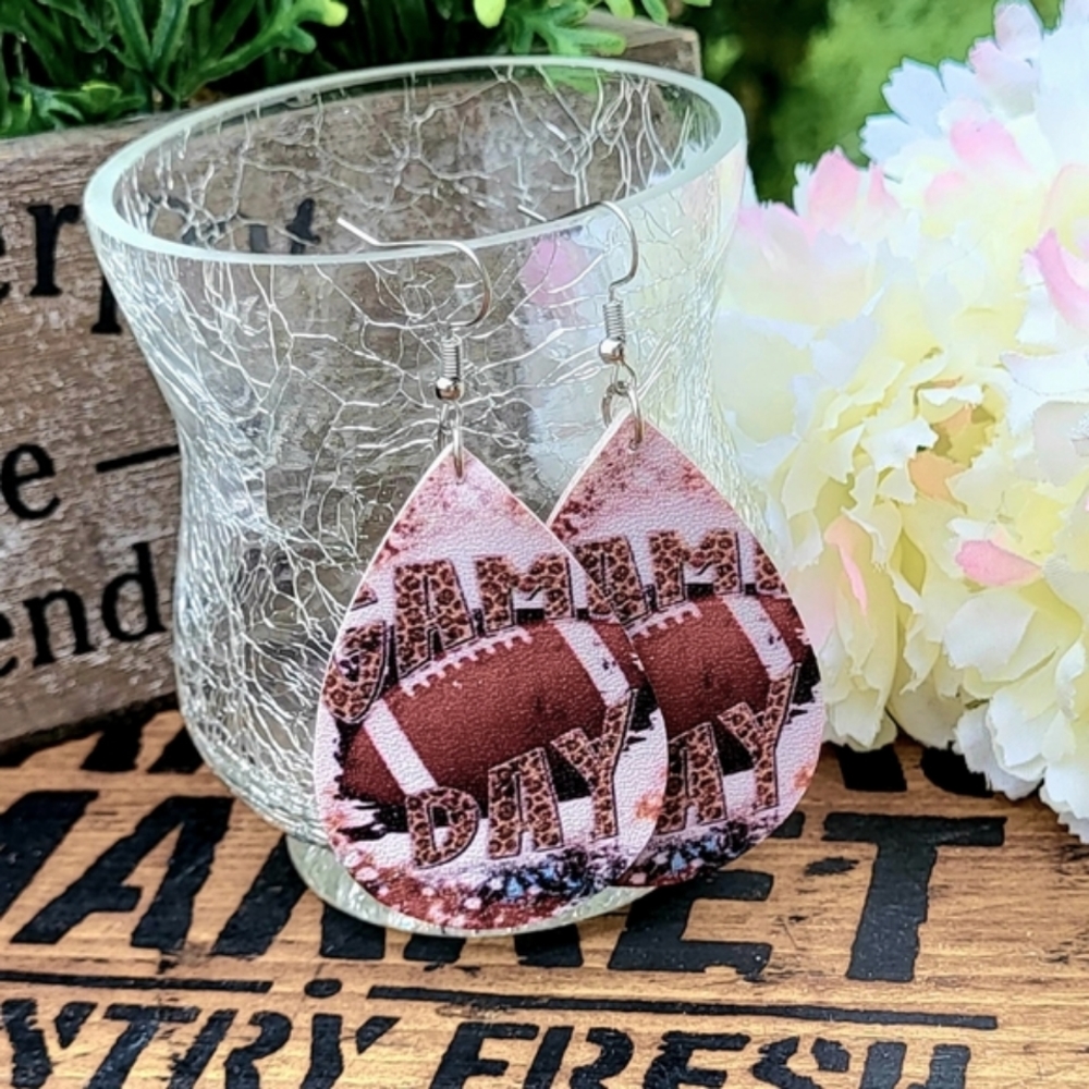 Fall Football fabric drop earrings. Leopard print "Game Day"! New!
